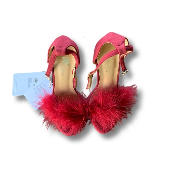 MMJULY Open Toe Ankle Strap Feathered Stiletto Heel - Picture 4 of 12